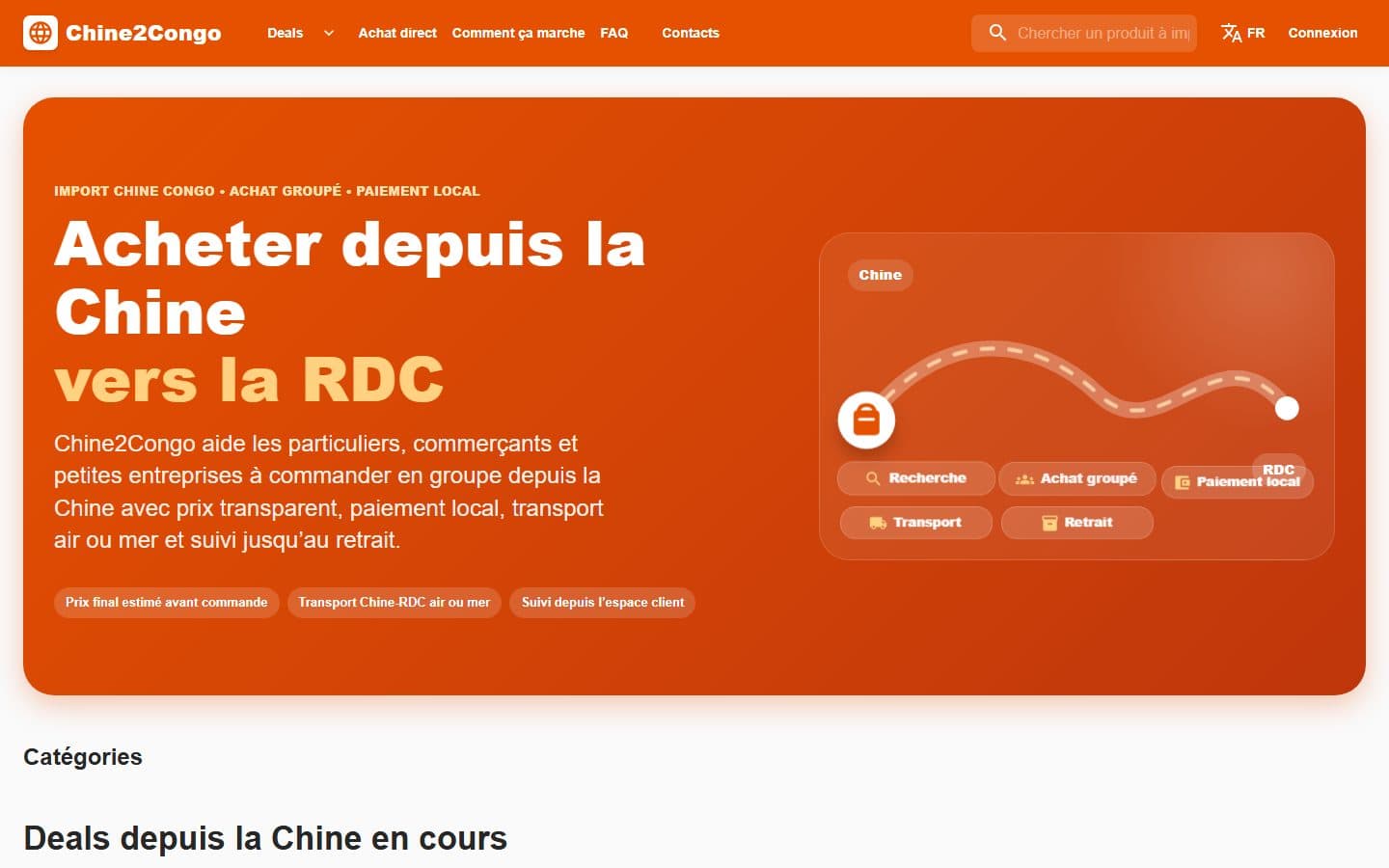 Chine2Congo homepage for purchasing from China to DRC